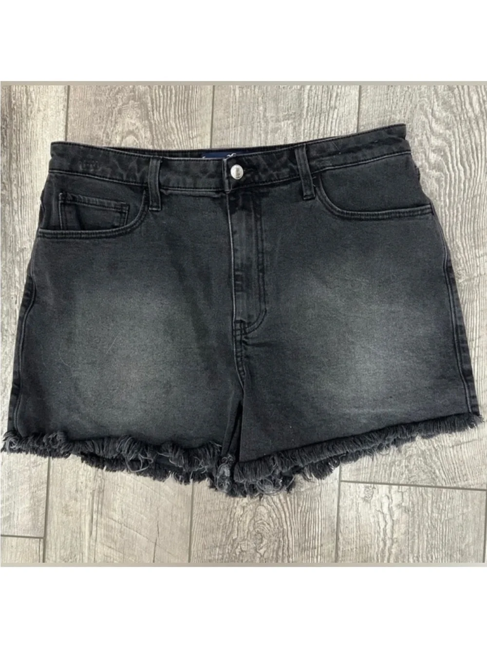 Hollister Black Denim Frayed Hem Shorts